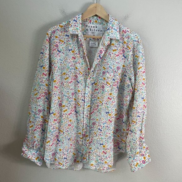 Frank & Eileen Womens Medium 100% Linen Floral Button Up Shirt Long Sleeve Top - Picture 9 of 13